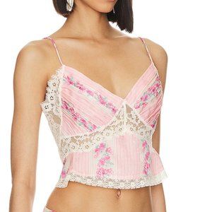 NWT LoveShackFancy Spritely Cami XL pink malibu silk lace top $245 RETAIL